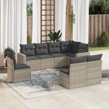 ARDEBO.de - 8-tlg. Garten-Sofagarnitur mit Kissen Hellgrau Poly Rattan
