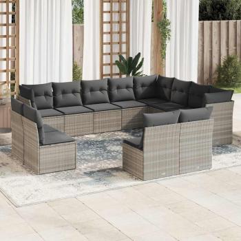 ARDEBO.de - 12-tlg. Garten-Sofagarnitur mit Kissen Hellgrau Poly Rattan