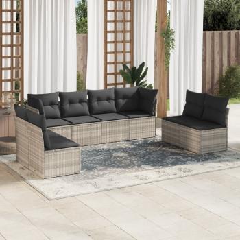 ARDEBO.de - 8-tlg. Garten-Sofagarnitur mit Kissen Hellgrau Poly Rattan