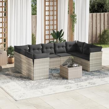 ARDEBO.de - 10-tlg. Garten-Sofagarnitur mit Kissen Hellgrau Poly Rattan