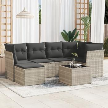 ARDEBO.de - 7-tlg. Garten-Sofagarnitur mit Kissen Hellgrau Poly Rattan