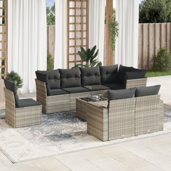 ARDEBO.de - 9-tlg. Garten-Sofagarnitur mit Kissen Hellgrau Poly Rattan