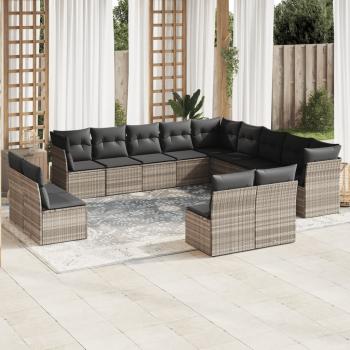 ARDEBO.de - 13-tlg. Garten-Sofagarnitur mit Kissen Hellgrau Poly Rattan
