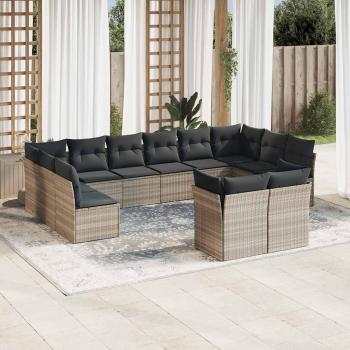 ARDEBO.de - 12-tlg. Garten-Sofagarnitur mit Kissen Hellgrau Poly Rattan