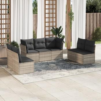 ARDEBO.de - 7-tlg. Garten-Sofagarnitur mit Kissen Hellgrau Poly Rattan