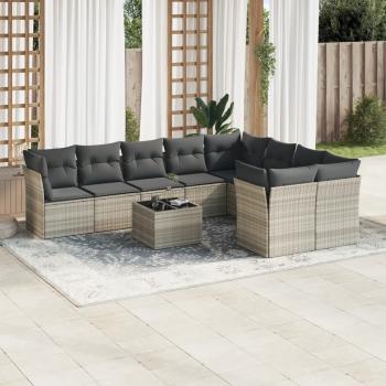 ARDEBO.de - 10-tlg. Garten-Sofagarnitur mit Kissen Hellgrau Poly Rattan