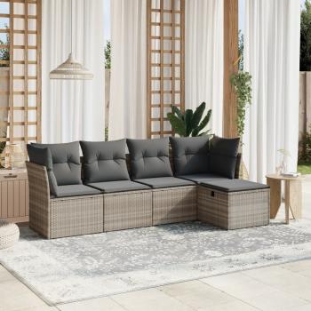 ARDEBO.de - 5-tlg. Garten-Sofagarnitur mit Kissen Hellgrau Poly Rattan