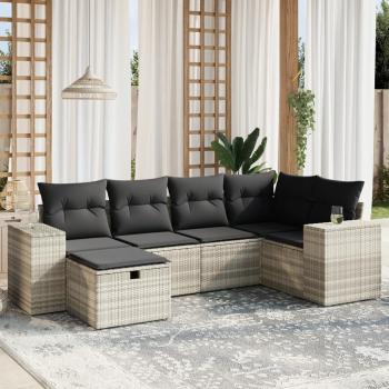 ARDEBO.de - 6-tlg. Garten-Sofagarnitur mit Kissen Hellgrau Poly Rattan