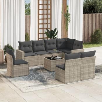 ARDEBO.de - 9-tlg. Garten-Sofagarnitur mit Kissen Hellgrau Poly Rattan