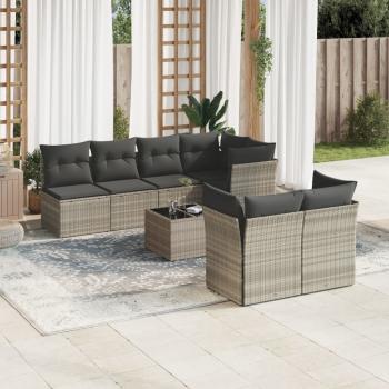 ARDEBO.de - 8-tlg. Garten-Sofagarnitur mit Kissen Hellgrau Poly Rattan