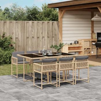 ARDEBO.de - 7-tlg. Garten-Essgruppe mit Kissen Beigemischung Poly Rattan