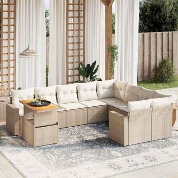 ARDEBO.de - 10-tlg. Garten-Sofagarnitur mit Kissen Beige Poly Rattan