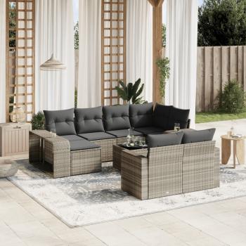 ARDEBO.de - 11-tlg. Garten-Sofagarnitur mit Kissen Hellgrau Poly Rattan