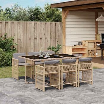 ARDEBO.de - 7-tlg. Garten-Essgruppe mit Kissen Beigemischung Poly Rattan