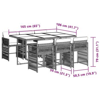 7-tlg. Garten-Essgruppe mit Kissen Beigemischung Poly Rattan