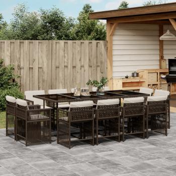ARDEBO.de - 13-tlg. Garten-Essgruppe mit Kissen Braun Poly Rattan