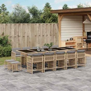 ARDEBO.de - 15-tlg. Garten-Essgruppe mit Kissen Beigemischung Poly Rattan