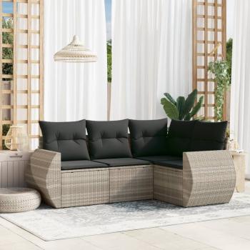 ARDEBO.de - 4-tlg. Garten-Sofagarnitur mit Kissen Hellgrau Poly Rattan