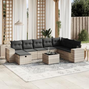 ARDEBO.de - 9-tlg. Garten-Sofagarnitur mit Kissen Hellgrau Poly Rattan