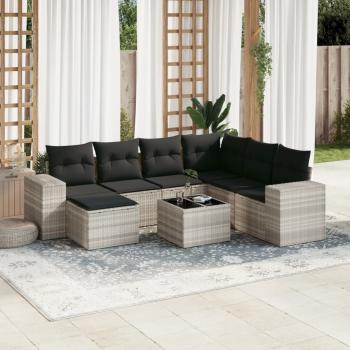 ARDEBO.de - 8-tlg. Garten-Sofagarnitur mit Kissen Hellgrau Poly Rattan