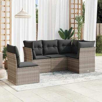 ARDEBO.de - 5-tlg. Garten-Sofagarnitur mit Kissen Hellgrau Poly Rattan