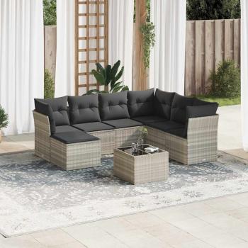 ARDEBO.de - 8-tlg. Garten-Sofagarnitur mit Kissen Hellgrau Poly Rattan