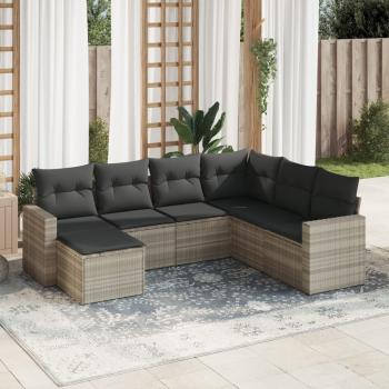 ARDEBO.de - 7-tlg. Garten-Sofagarnitur mit Kissen Hellgrau Poly Rattan