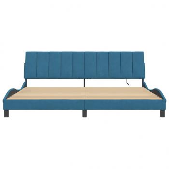 Bettgestell mit LED-Leuchten Blau 200x200 cm Samt