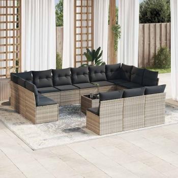 ARDEBO.de - 14-tlg. Garten-Sofagarnitur mit Kissen Hellgrau Poly Rattan