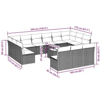 14-tlg. Garten-Sofagarnitur mit Kissen Hellgrau Poly Rattan