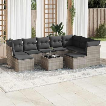 ARDEBO.de - 10-tlg. Garten-Sofagarnitur mit Kissen Hellgrau Poly Rattan