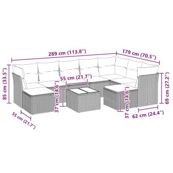 10-tlg. Garten-Sofagarnitur mit Kissen Hellgrau Poly Rattan