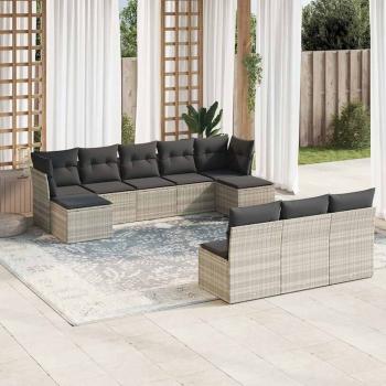ARDEBO.de - 10-tlg. Garten-Sofagarnitur mit Kissen Hellgrau Poly Rattan
