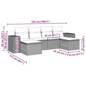 6-tlg. Garten-Sofagarnitur mit Kissen Hellgrau Poly Rattan
