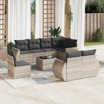 ARDEBO.de - 9-tlg. Garten-Sofagarnitur mit Kissen Hellgrau Poly Rattan