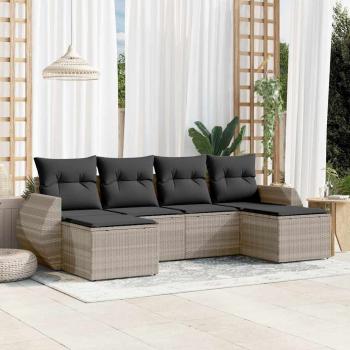 ARDEBO.de - 6-tlg. Garten-Sofagarnitur mit Kissen Hellgrau Poly Rattan
