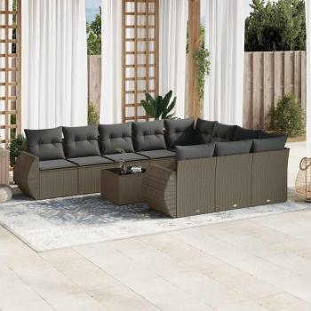 ARDEBO.de - 11-tlg. Garten-Sofagarnitur mit Kissen Hellgrau Poly Rattan