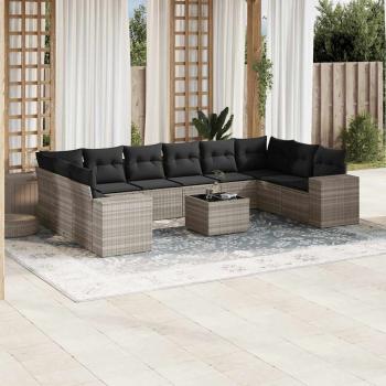 ARDEBO.de - 11-tlg. Garten-Sofagarnitur mit Kissen Hellgrau Poly Rattan