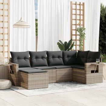 ARDEBO.de - 6-tlg. Garten-Sofagarnitur mit Kissen Hellgrau Poly Rattan
