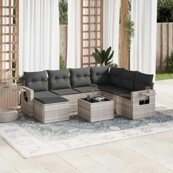 ARDEBO.de - 8-tlg. Garten-Sofagarnitur mit Kissen Hellgrau Poly Rattan