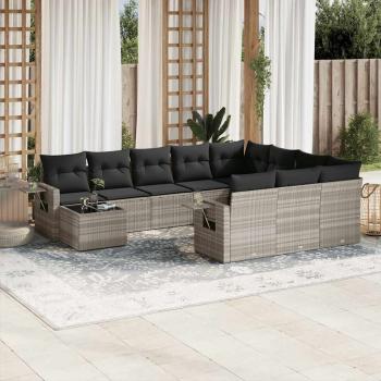 ARDEBO.de - 11-tlg. Garten-Sofagarnitur mit Kissen Hellgrau Poly Rattan