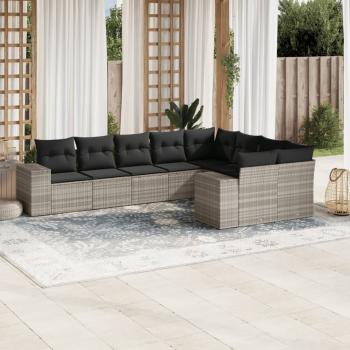 ARDEBO.de - 9-tlg. Garten-Sofagarnitur mit Kissen Hellgrau Poly Rattan