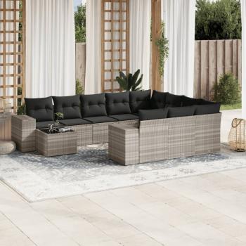 ARDEBO.de - 11-tlg. Garten-Sofagarnitur mit Kissen Hellgrau Poly Rattan