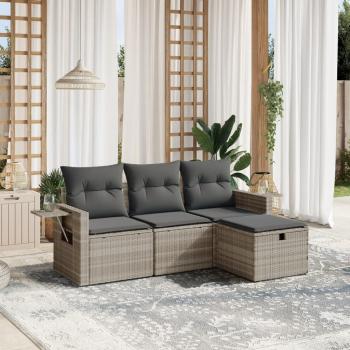 ARDEBO.de - 4-tlg. Garten-Sofagarnitur mit Kissen Hellgrau Poly Rattan