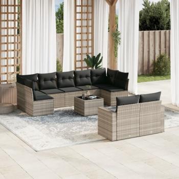 ARDEBO.de - 10-tlg. Garten-Sofagarnitur mit Kissen Hellgrau Poly Rattan