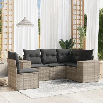 ARDEBO.de - 5-tlg. Garten-Sofagarnitur mit Kissen Hellgrau Poly Rattan