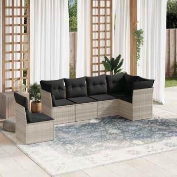 ARDEBO.de - 6-tlg. Garten-Sofagarnitur mit Kissen Hellgrau Poly Rattan