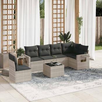 ARDEBO.de - 7-tlg. Garten-Sofagarnitur mit Kissen Hellgrau Poly Rattan