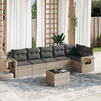 ARDEBO.de - 7-tlg. Garten-Sofagarnitur mit Kissen Hellgrau Poly Rattan