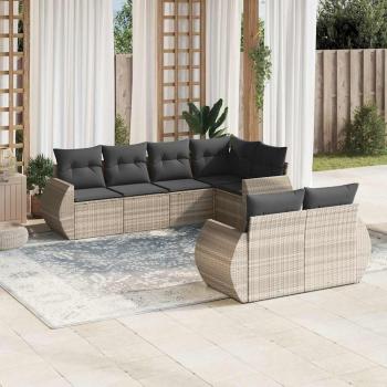 ARDEBO.de - 7-tlg. Garten-Sofagarnitur mit Kissen Hellgrau Poly Rattan